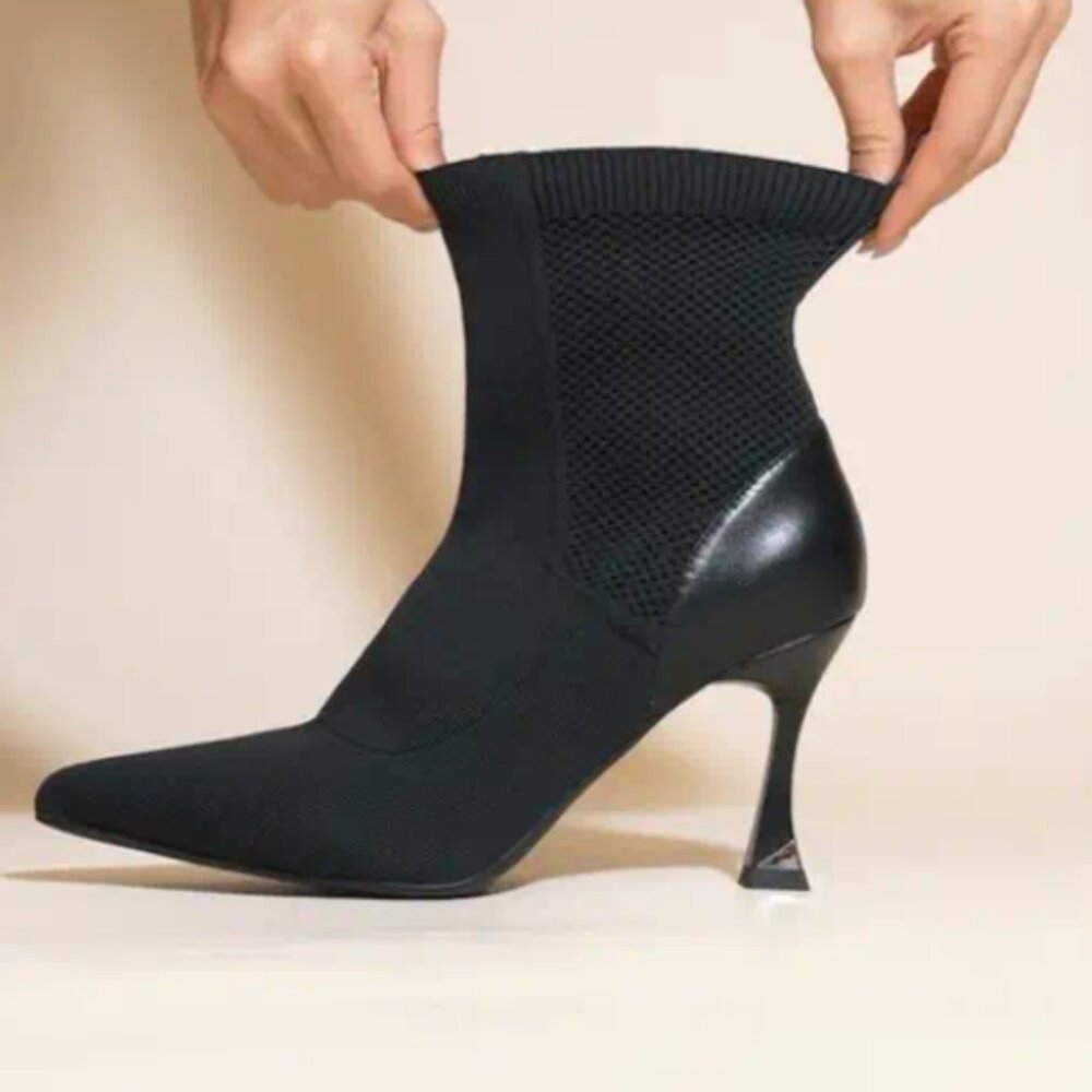 SleekKnit Pointed Toe Sock Ankle Boots